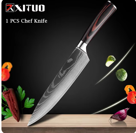 XITUO-Laser Damasco Padrão Facas de Cozinha Set, Faca Chef, Ultra-Sharp, Santoku, Cutelo, Corte, Utilidade, Fruta, 1-10pcs