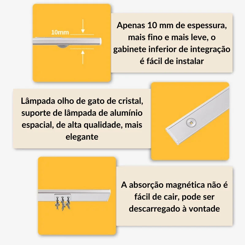 Lâmpada de Led Magnética Com Sensor de Movimento Fácil Instalação Design Elegante e Moderno