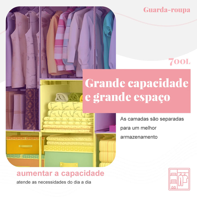 Guarda Roupa Portatil Para Armazenamento de Roupas com Prateleiras Guarda Roupa à Prova de Água e Poeira Organizador(Preto)