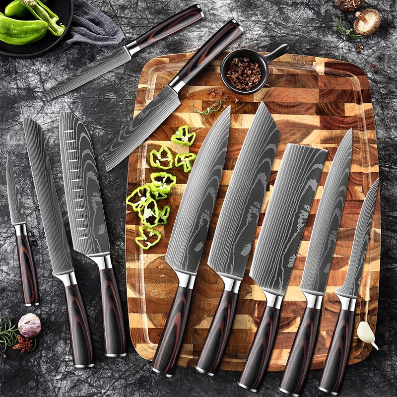 XITUO-Laser Damasco Padrão Facas de Cozinha Set, Faca Chef, Ultra-Sharp, Santoku, Cutelo, Corte, Utilidade, Fruta, 1-10pcs