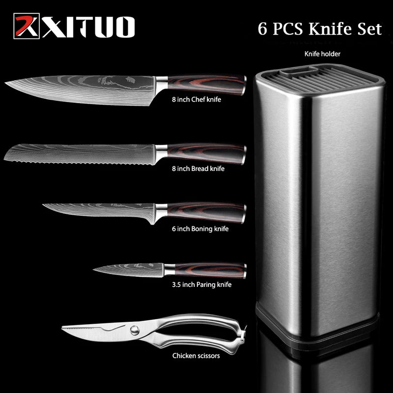 XITUO-Laser Damasco Padrão Facas de Cozinha Set, Faca Chef, Ultra-Sharp, Santoku, Cutelo, Corte, Utilidade, Fruta, 1-10pcs