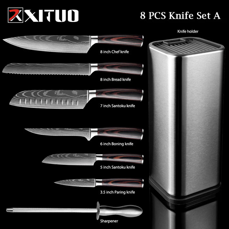 XITUO-Laser Damasco Padrão Facas de Cozinha Set, Faca Chef, Ultra-Sharp, Santoku, Cutelo, Corte, Utilidade, Fruta, 1-10pcs