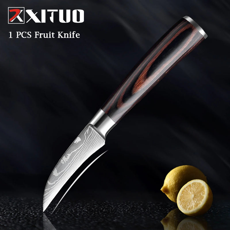 XITUO-Laser Damasco Padrão Facas de Cozinha Set, Faca Chef, Ultra-Sharp, Santoku, Cutelo, Corte, Utilidade, Fruta, 1-10pcs