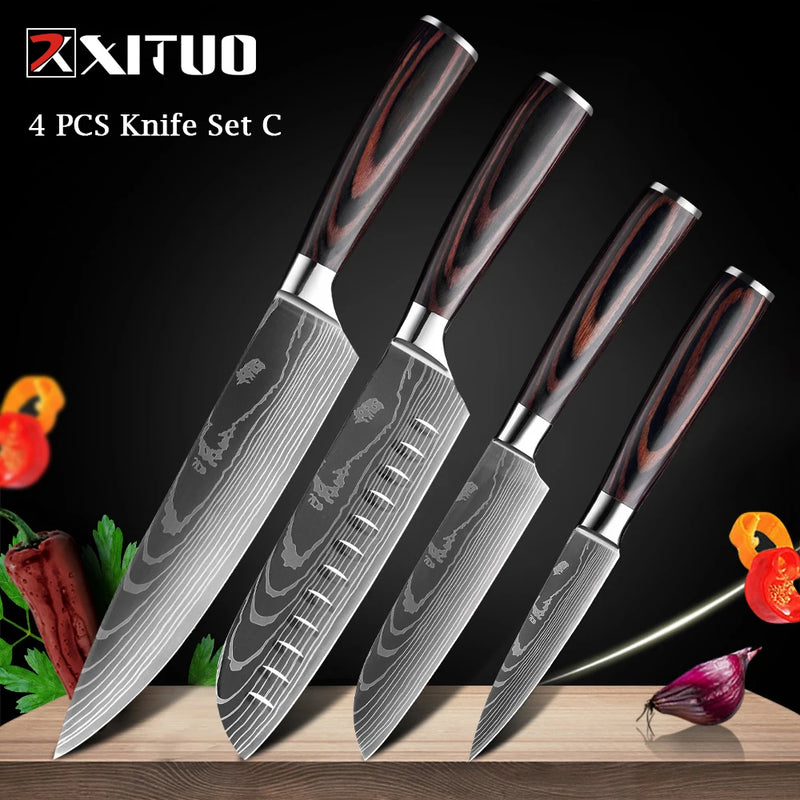 XITUO-Laser Damasco Padrão Facas de Cozinha Set, Faca Chef, Ultra-Sharp, Santoku, Cutelo, Corte, Utilidade, Fruta, 1-10pcs