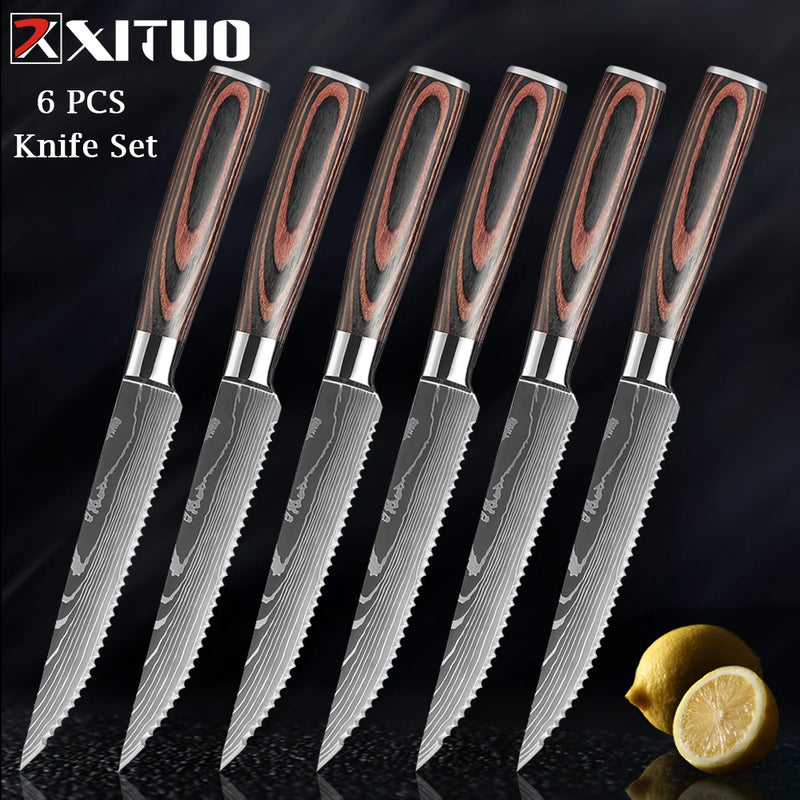 XITUO-Laser Damasco Padrão Facas de Cozinha Set, Faca Chef, Ultra-Sharp, Santoku, Cutelo, Corte, Utilidade, Fruta, 1-10pcs