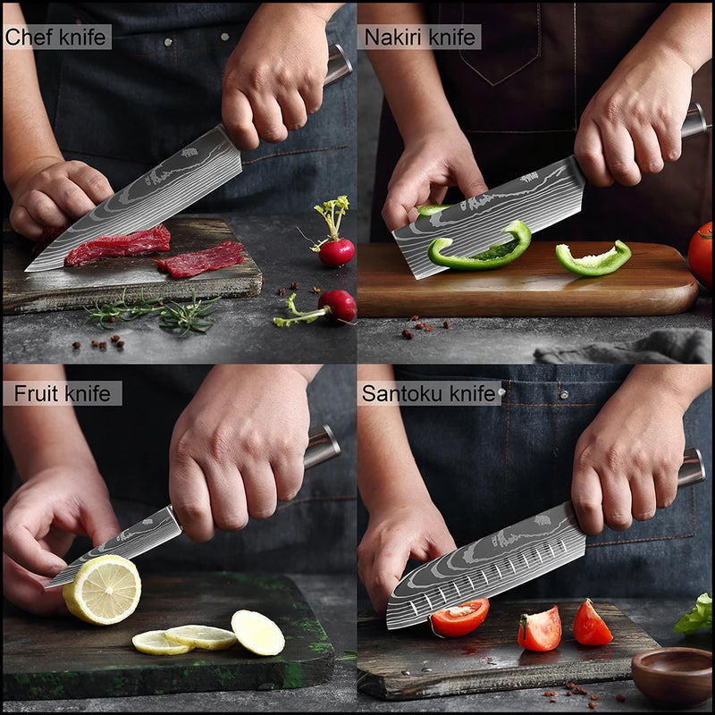 XITUO-Laser Damasco Padrão Facas de Cozinha Set, Faca Chef, Ultra-Sharp, Santoku, Cutelo, Corte, Utilidade, Fruta, 1-10pcs