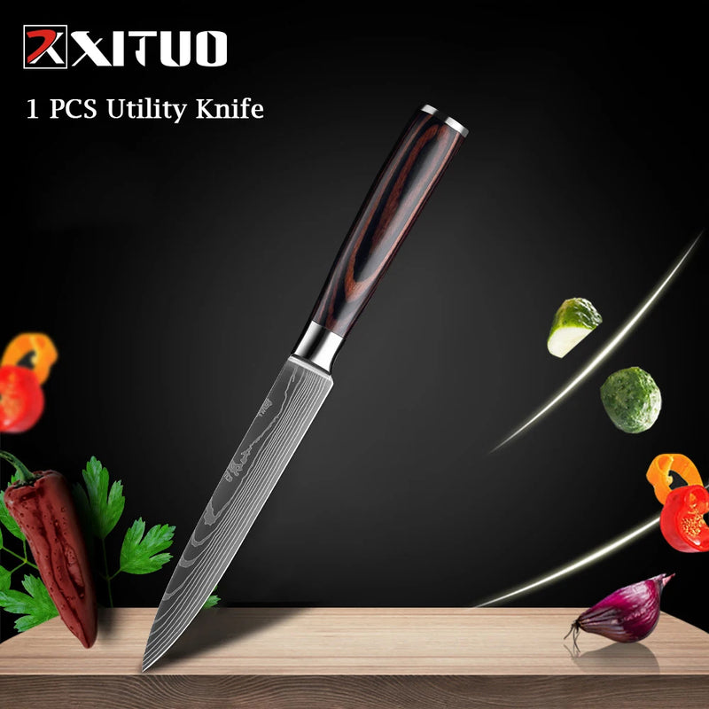 XITUO-Laser Damasco Padrão Facas de Cozinha Set, Faca Chef, Ultra-Sharp, Santoku, Cutelo, Corte, Utilidade, Fruta, 1-10pcs