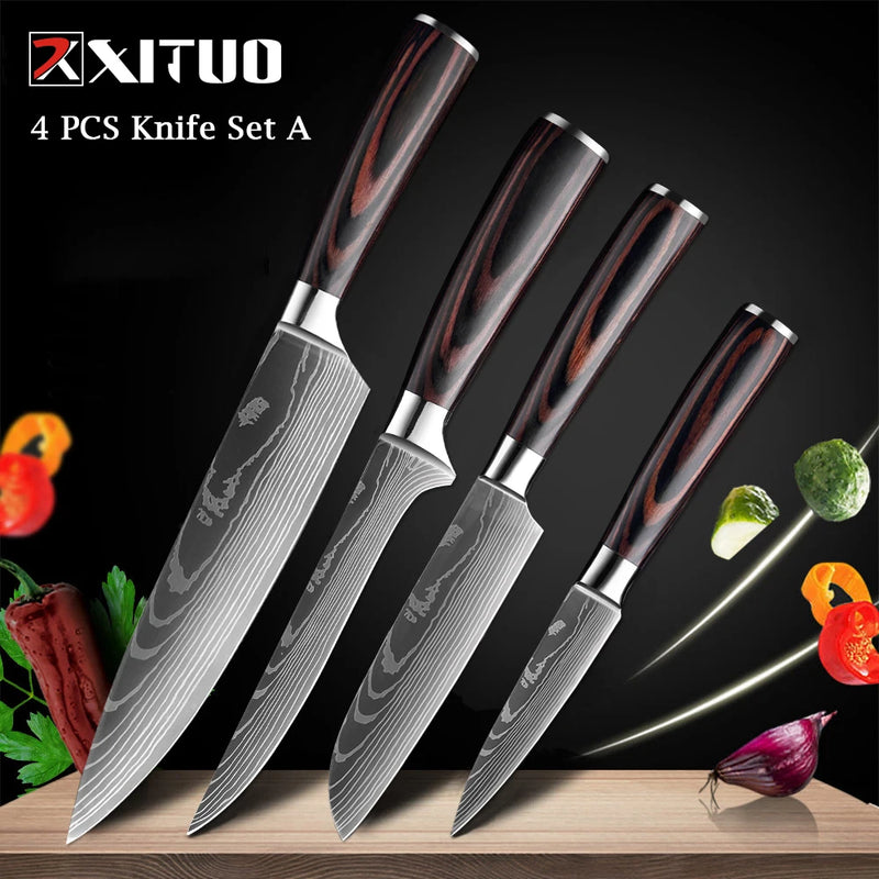 XITUO-Laser Damasco Padrão Facas de Cozinha Set, Faca Chef, Ultra-Sharp, Santoku, Cutelo, Corte, Utilidade, Fruta, 1-10pcs