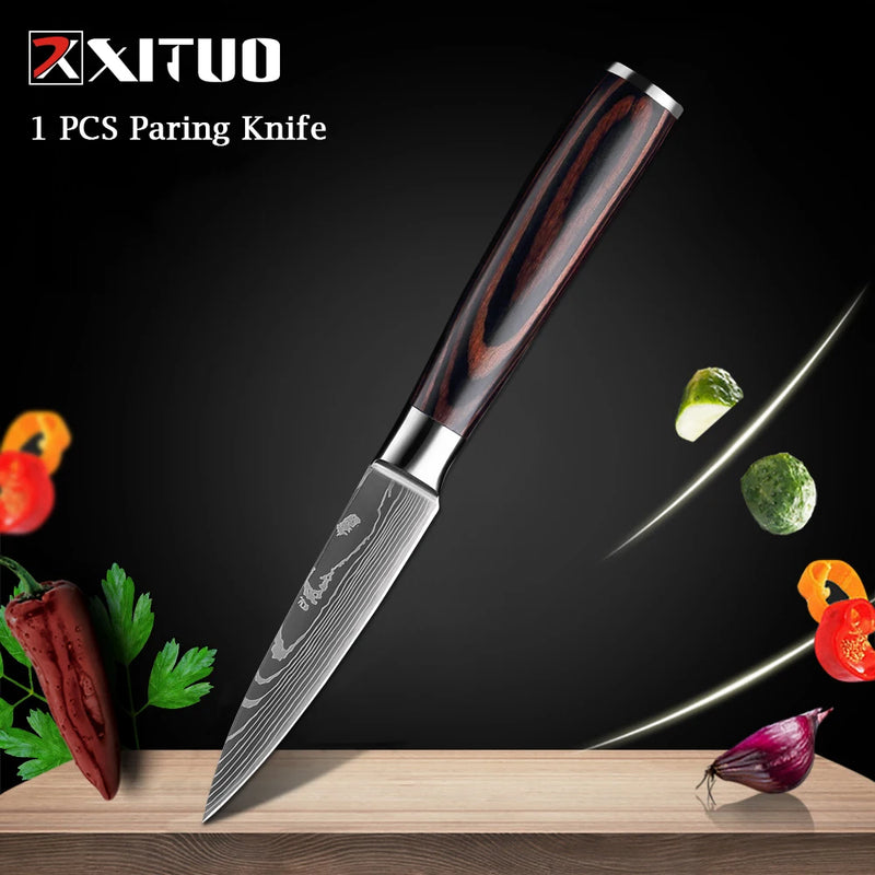 XITUO-Laser Damasco Padrão Facas de Cozinha Set, Faca Chef, Ultra-Sharp, Santoku, Cutelo, Corte, Utilidade, Fruta, 1-10pcs